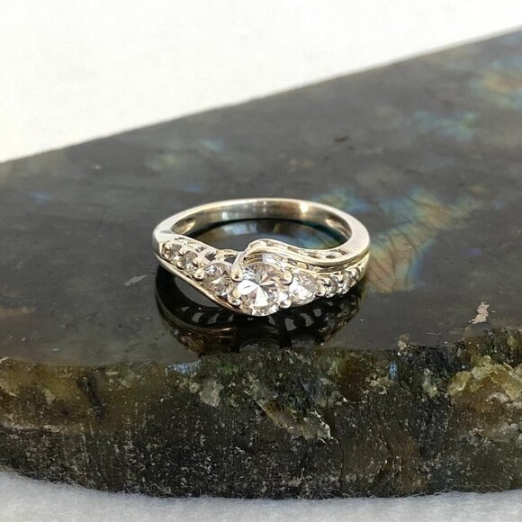 Sterling Silver 925 Round White Sapphire Multi Gemstone Engagement Ring Sz 7.25 - Picture 1 of 16